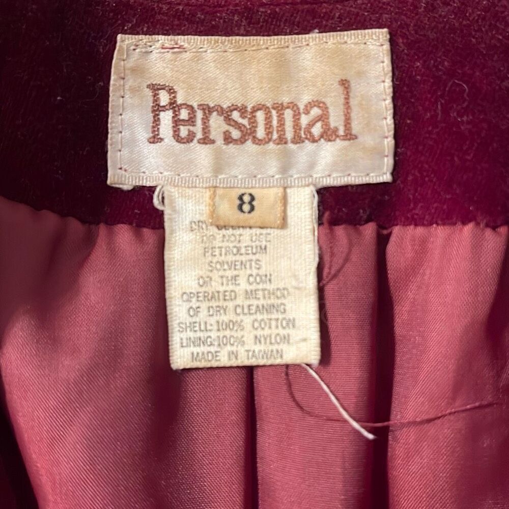 Personal Vintage Ladies Burgundy Velvet/Velour Double Button Front - Picture 8 of 10
